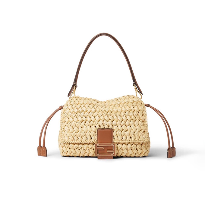 fendi mamma baguette handmade raffia drawstring convertible shoulder crossbody bag